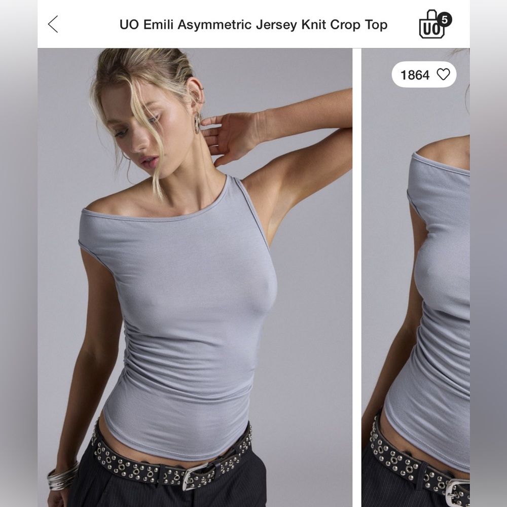 NWT - Urban Outfitters Emili Asymmetric Jersey Knit Crop Top in Silver
